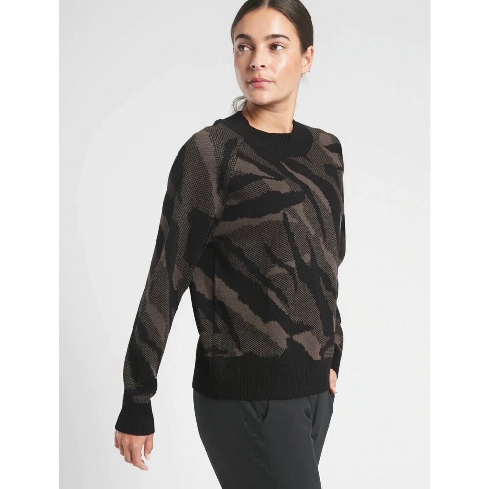 Athleta Jacquard Wool Blend Camo Crewneck Sweater